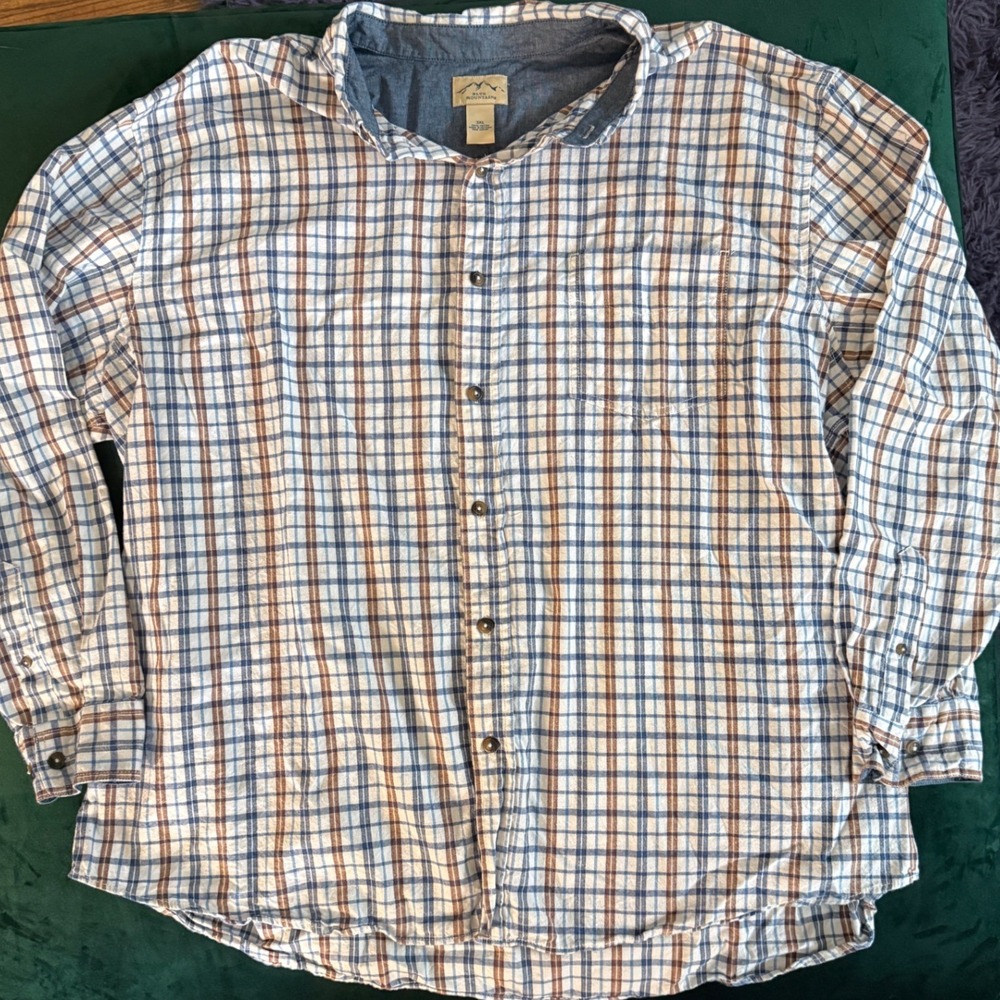 Blue Mountain Mens 3XL Plaid Button Down Shirt Blue Brown White FMW19-11031 WTBL